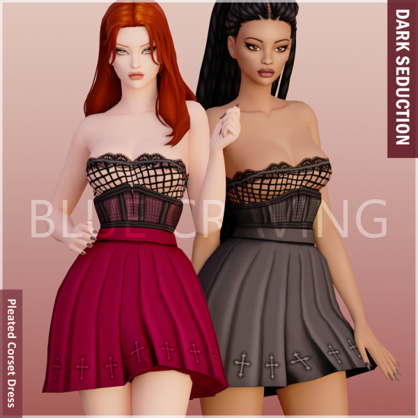Blue Craving - Pleated Corset Dress для Симс 4. Скачать мод
