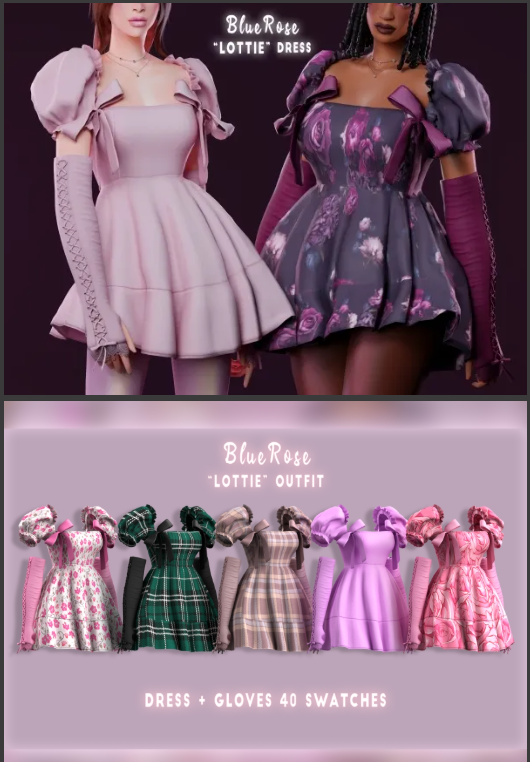 🌸bluerose Lottie Dress🌸 для Симс 4. Скачать мод
