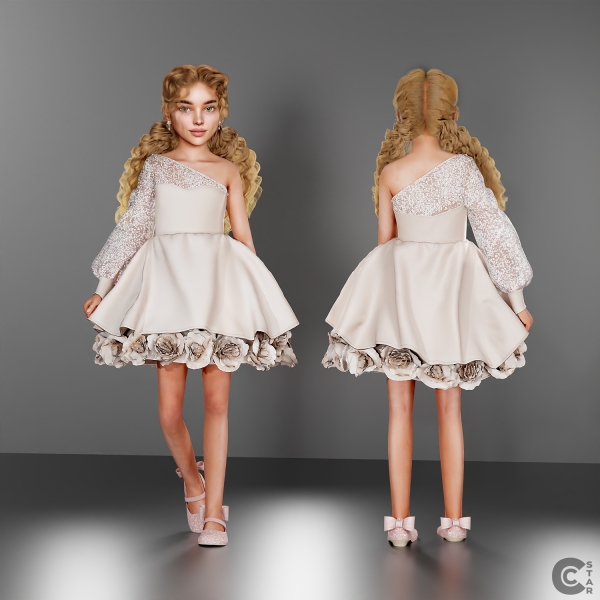 Child One-Shoulder Floral Mini Dress  для Симс 4. Скачать мод