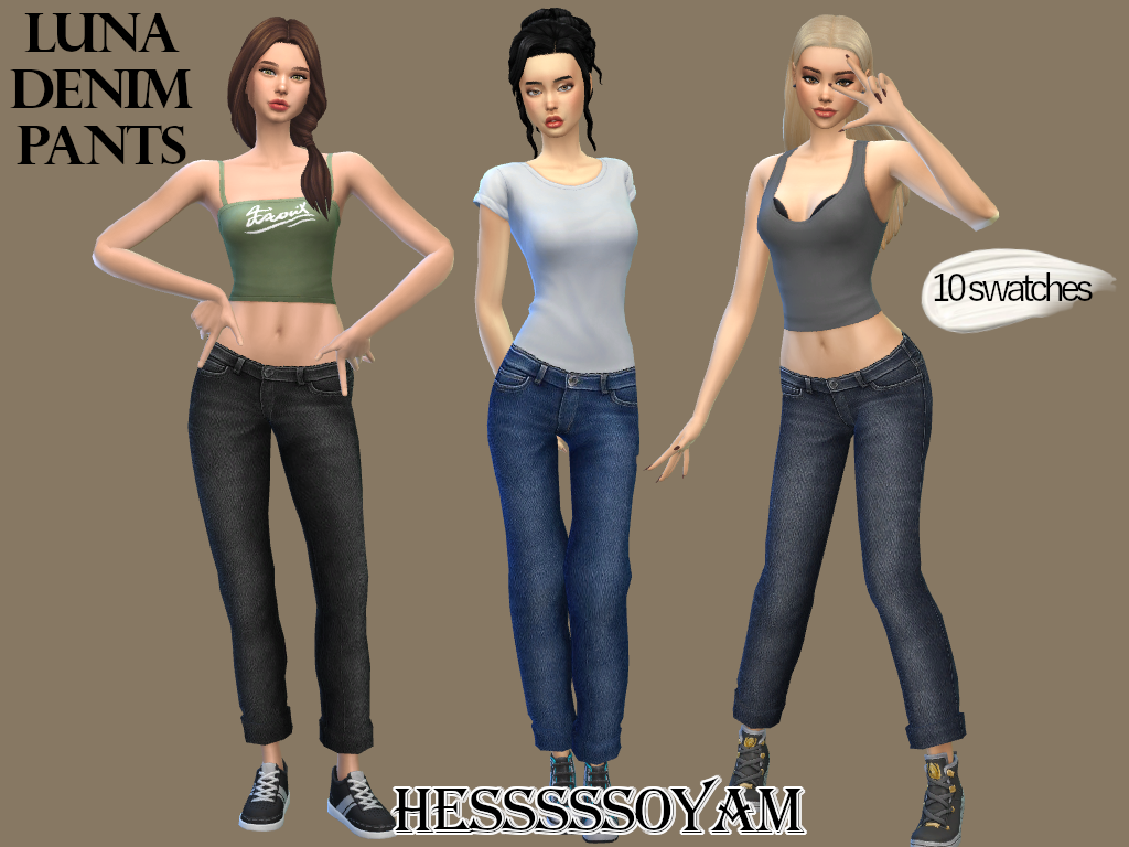 Джинсовые брюки Luna Denim Pants для Симс 4. Скачать мод