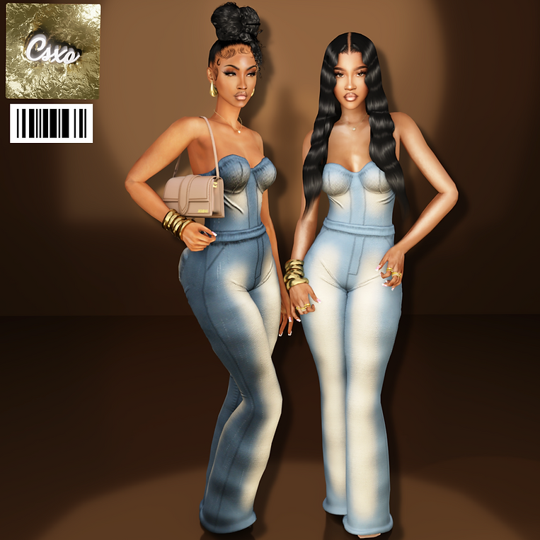 Джинсовый комбинезон и сумка - Denim Daze Set для Симс 4. Скачать мод