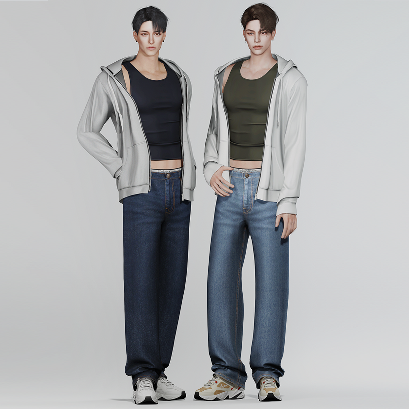 Джинсы и худи на замке - Basic set 34 для Симс 4. Скачать мод