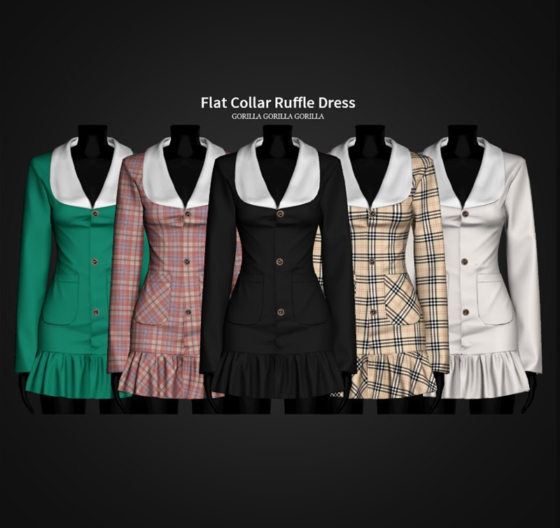 Flat Collar Ruffle Dress от Gorillax3 для Симс 4. Скачать мод
