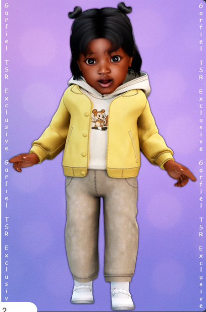💛Garfiel - Infant - Yellow jacket with hoodie and jeans для Симс 4. Скачать мод