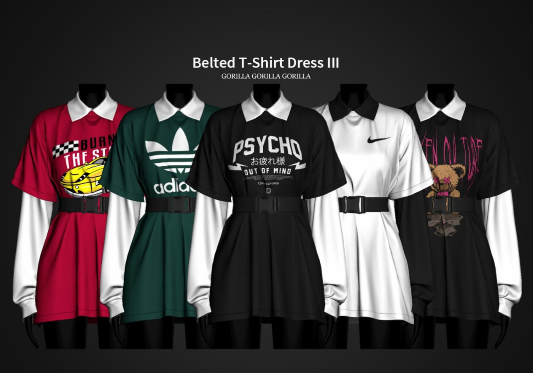 Gorilla -  Belted T Shirt Dress III  для Симс 4. Скачать мод