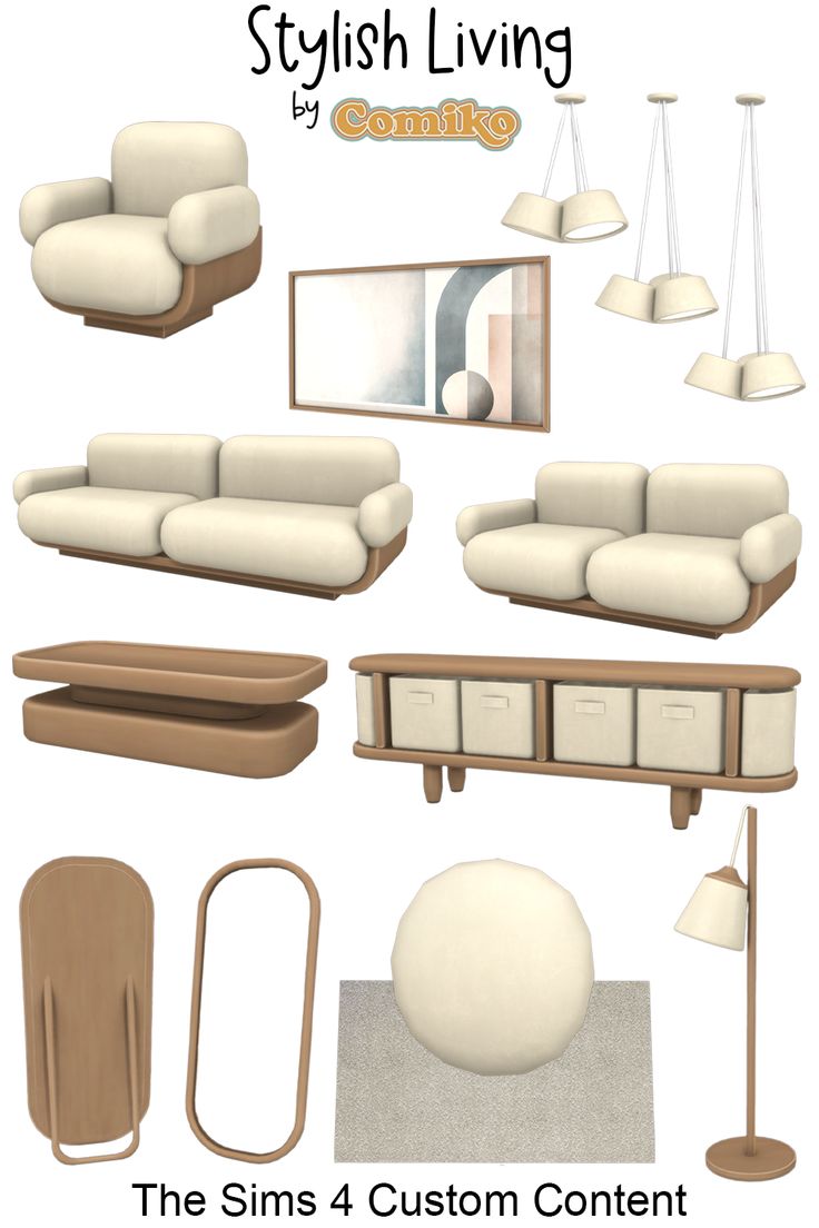 Гостиная "Stylish Living Room Set" для Симс 4 от Comiko для Симс 4. Скачать мод