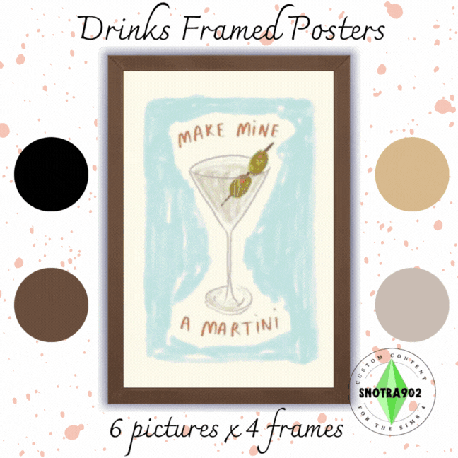 Картина - Drinks Framed Posters для Симс 4. Скачать мод