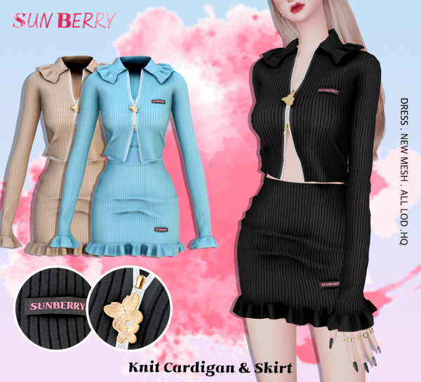 Knit Cardigan & Skirt DRESS для Симс 4. Скачать мод