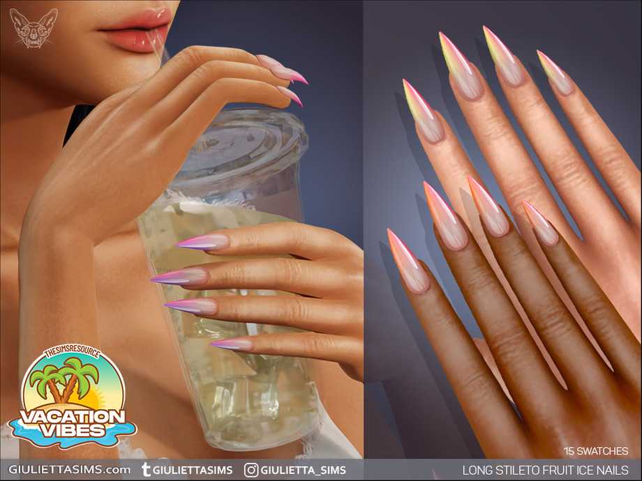 Long Stiletto Fruit Ice Nails для Симс 4. Скачать мод