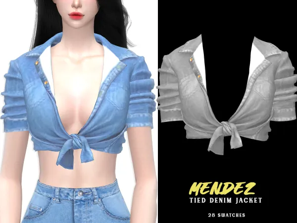 Mendez Tied Denim Jacket для Симс 4. Скачать мод