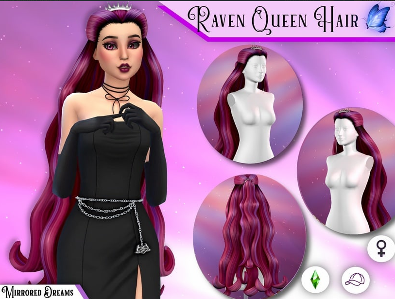 [MirroredDreams] Raven Queen Hair для Симс 4. Скачать мод