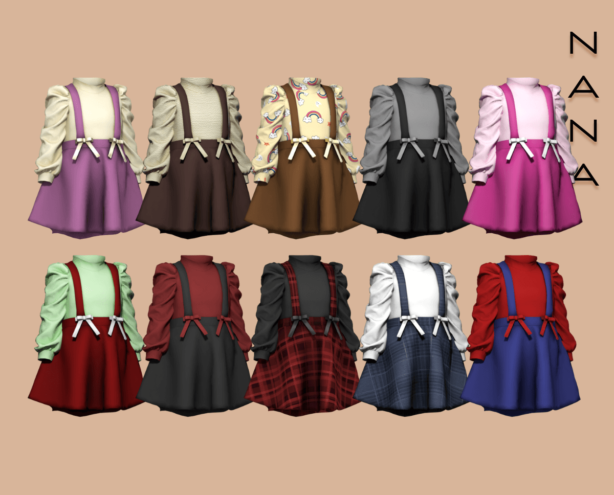 Outfit with bow and suspenders (Toddler) для Симс 4. Скачать мод