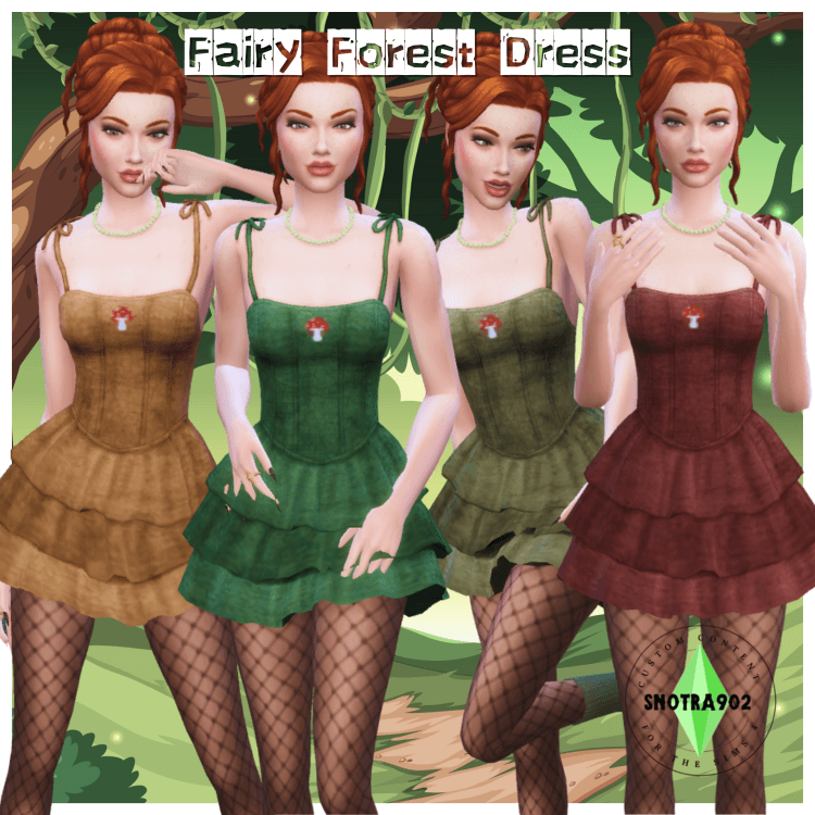 Платье и бусы. Fairy Forest Dress + Natural Green Stone Necklass для Симс 4. Скачать мод