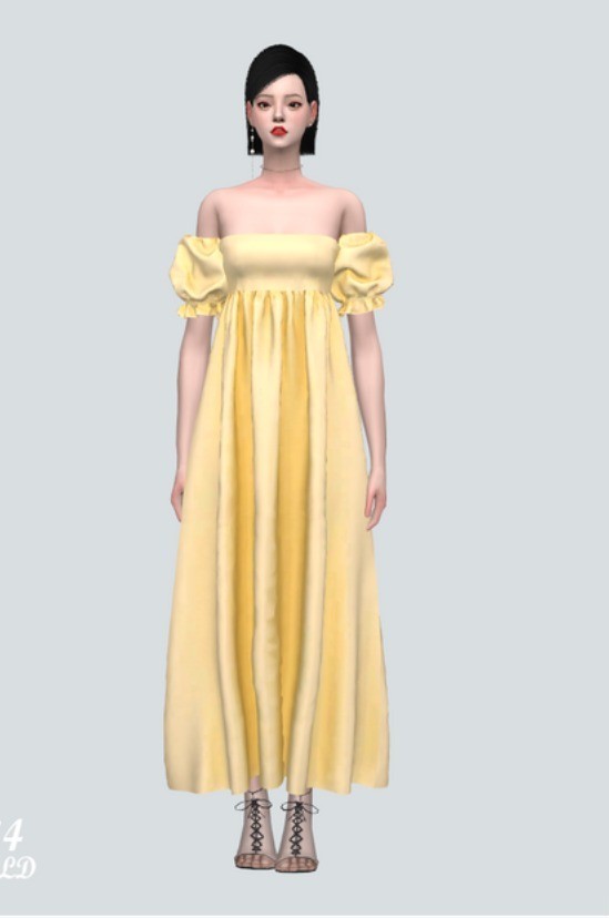 💛Платье - Puff Sleeves Long Dress💛 для Симс 4. Скачать мод