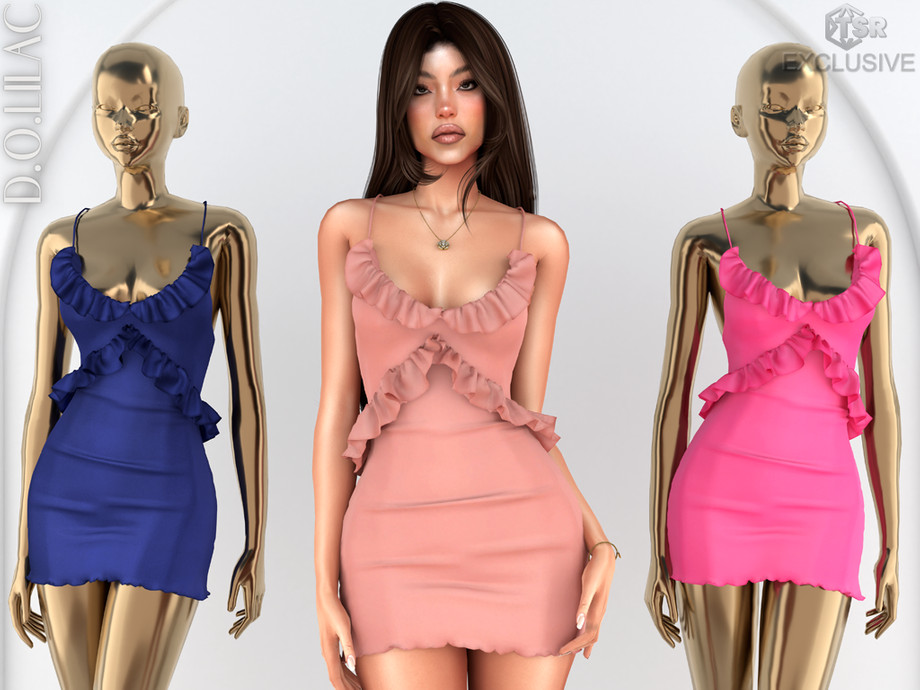 Платье - Ruffled Mini Dress для Симс 4. Скачать мод
