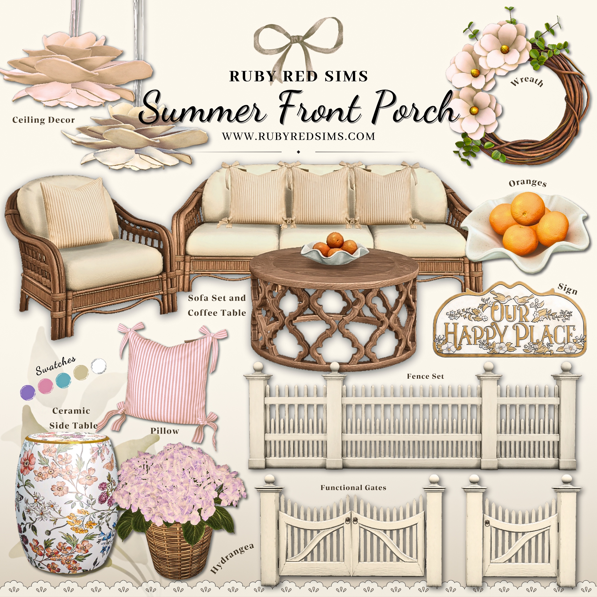🏡Предметы для обустройства дворика - Summer Front Porch для Симс 4. Скачать мод
