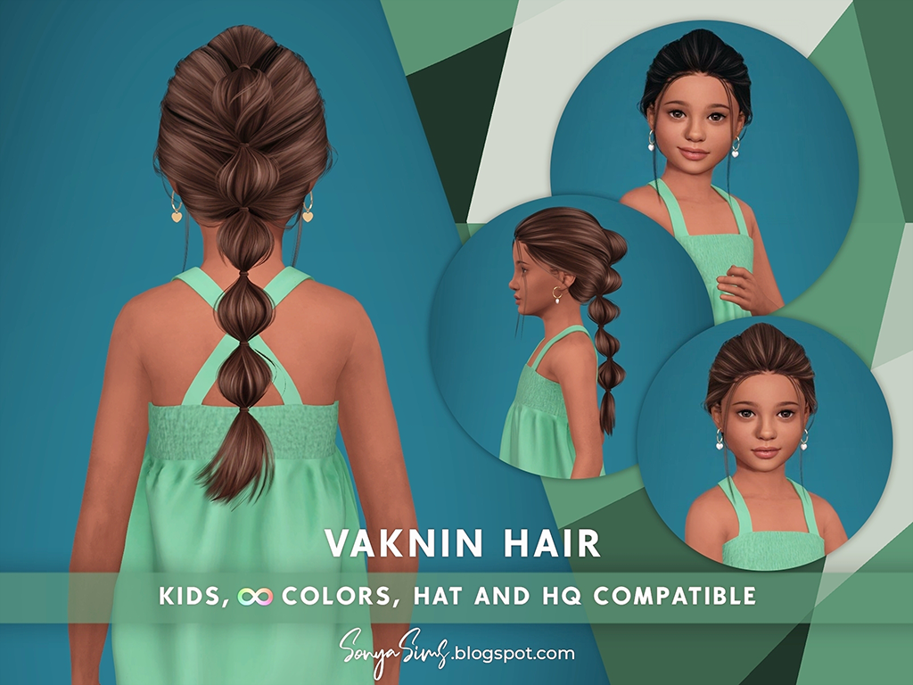 Прическа для девочек - VAKNIN HAIR SHORTER KIDS для Симс 4. Скачать мод