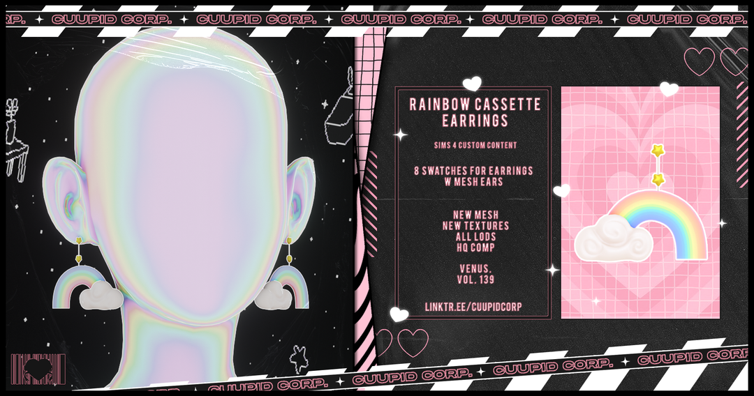 Rainbow Cassette Earrings  для Симс 4. Скачать мод