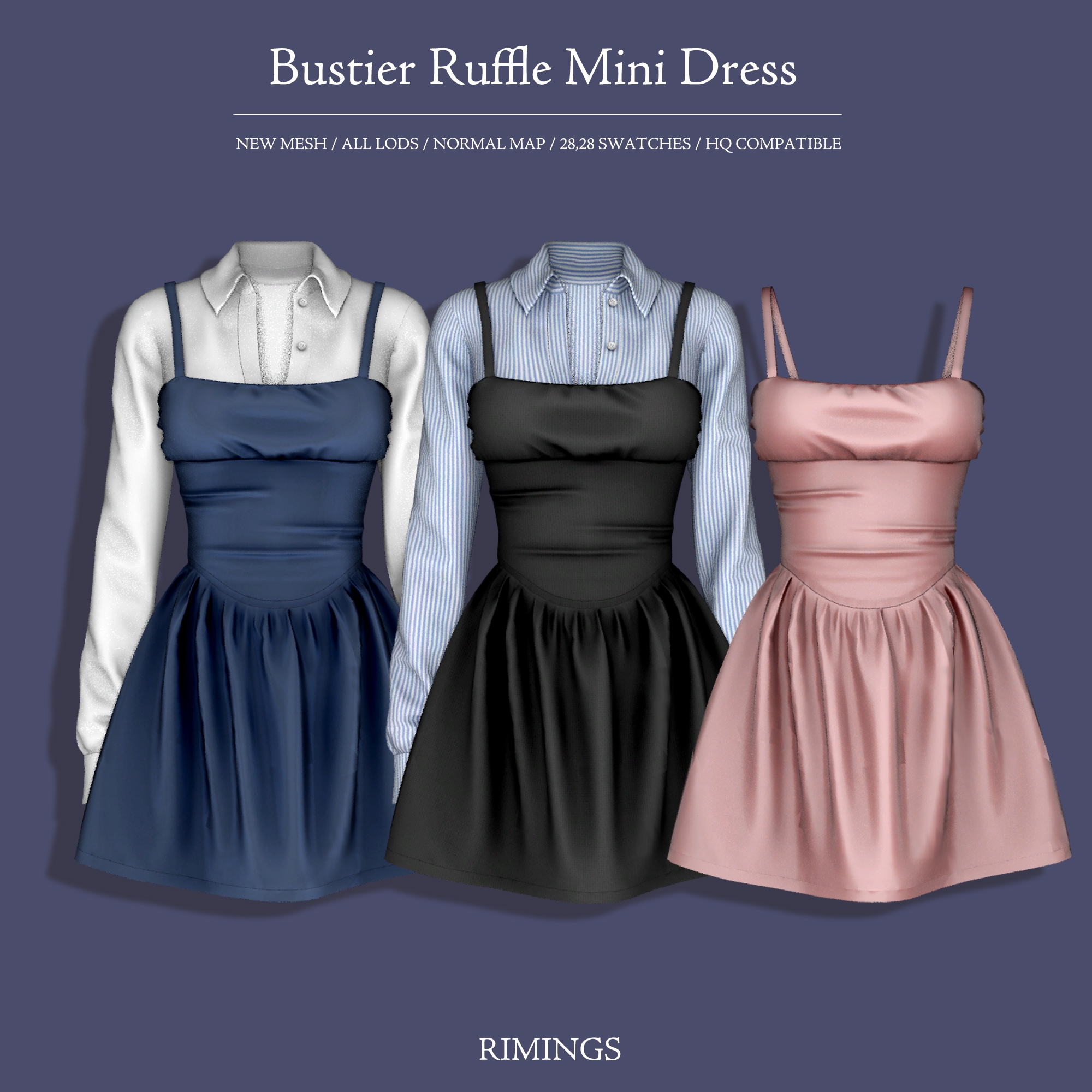 [RIMINGS] Bustier Ruffle Mini Dress для Симс 4. Скачать мод