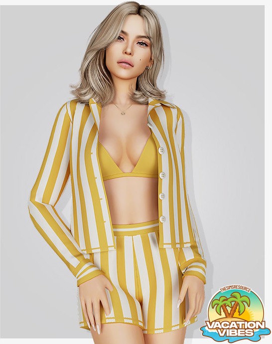 🏝️Рубашка и шорты - Louise Shirt with bikini top & Louise High-waist shorts для Симс 4. Скачать мод