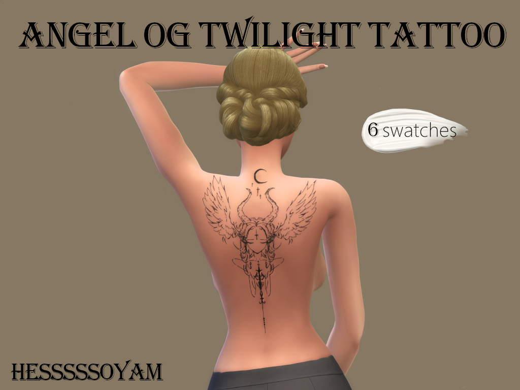Тату для верхней части спины Angel of Twilight Tattoo для Симс 4. Скачать мод