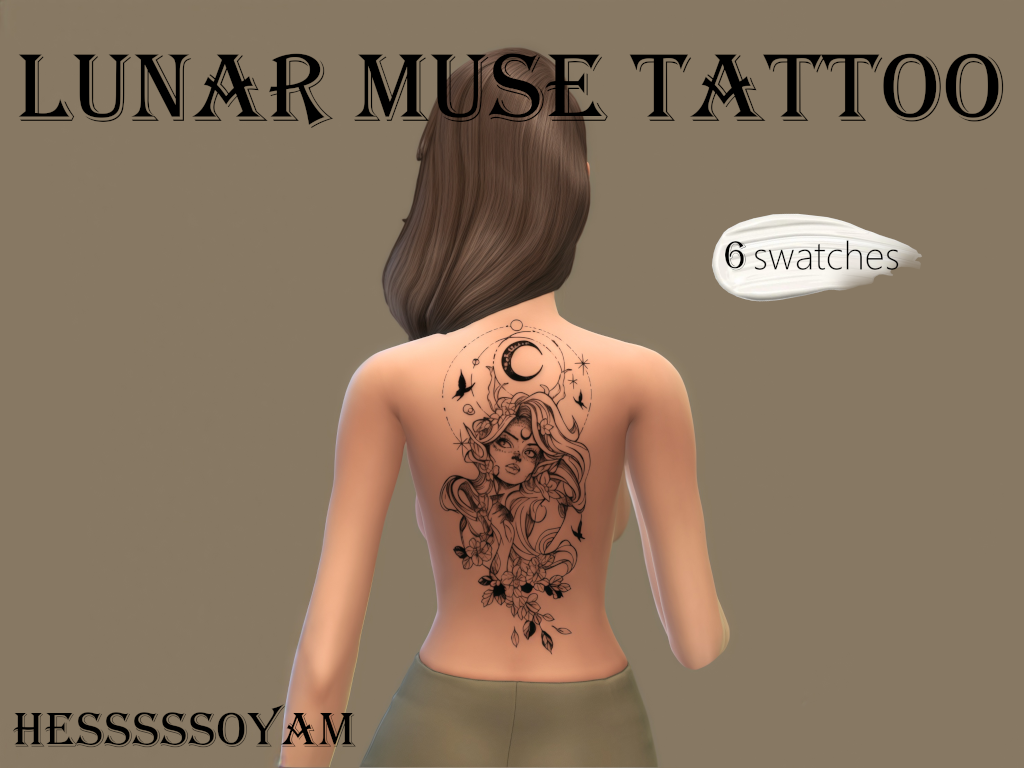 Тату для верхней части спины Lunar Muse Tattoo для Симс 4. Скачать мод