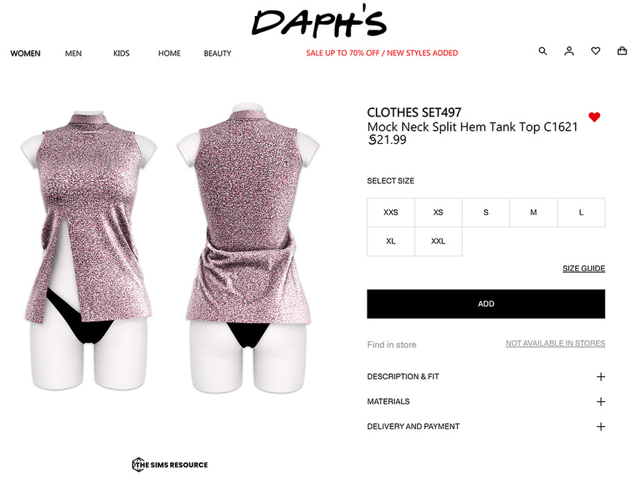 Топ - Mock Neck Split Hem Tank Top для Симс 4. Скачать мод