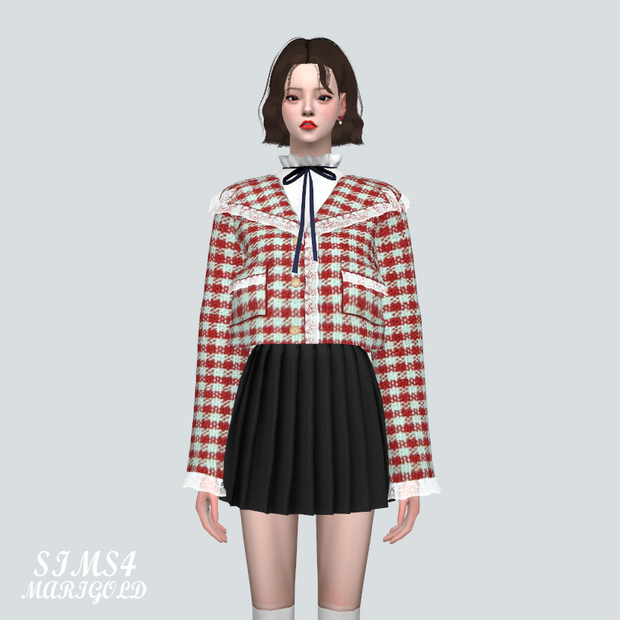 Твидовый жакет - Tweed Jacket With Blouse для Симс 4. Скачать мод
