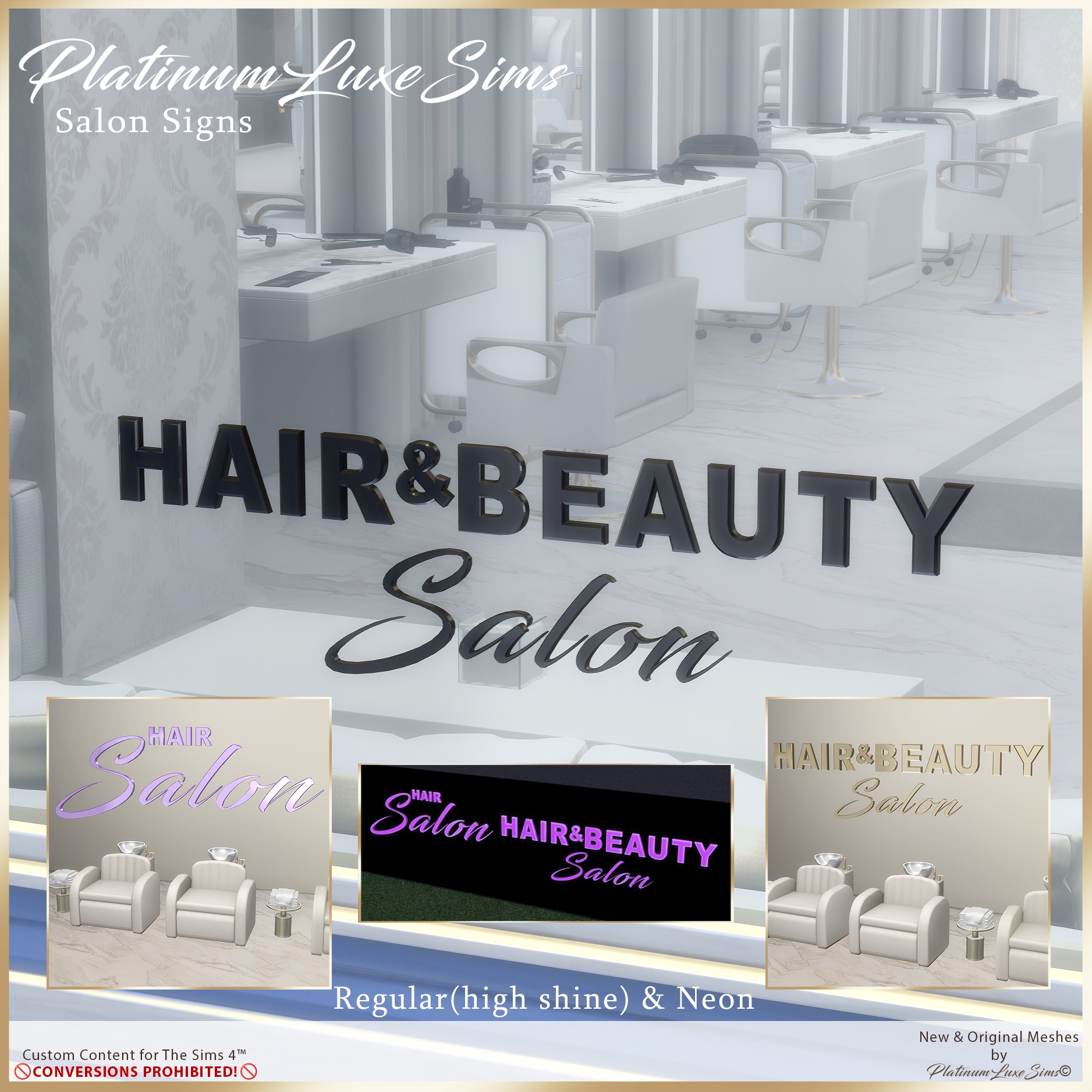 Вывеска для салона красоты. Salon Signs - Regular & Neon для Симс 4. Скачать мод