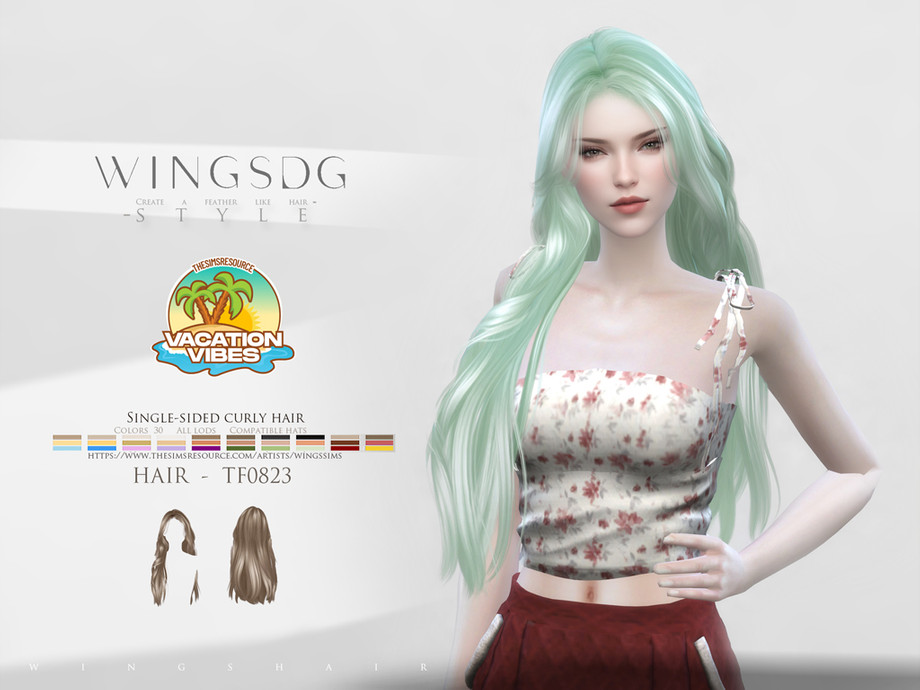 WINGS-TF0823-Single-sided curly hair для Симс 4. Скачать мод