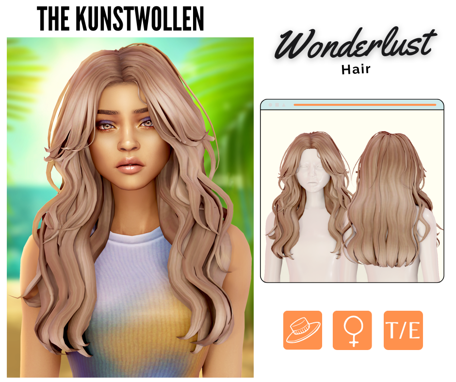 Wonderlust hair от Kunstwollen для Симс 4. Скачать мод