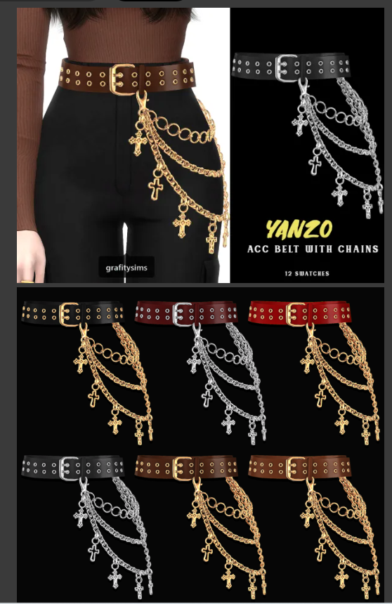 Yanzo ACC Belt with chains для Симс 4. Скачать мод