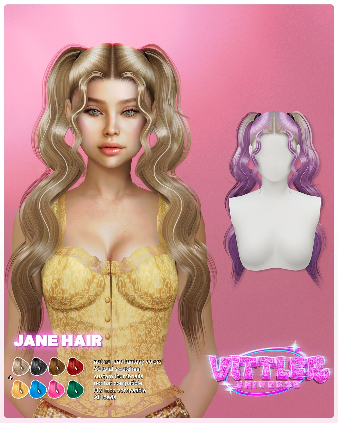 Женская прическа - Jane Hair для Симс 4. Скачать мод