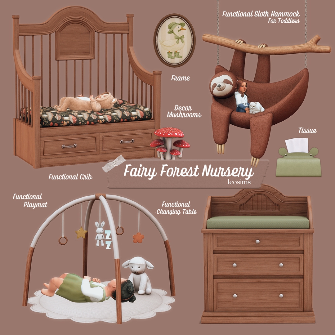 🍄‍🟫Мебель в детскую - Fairy Forest Nursery для Симс 4. Скачать мод
