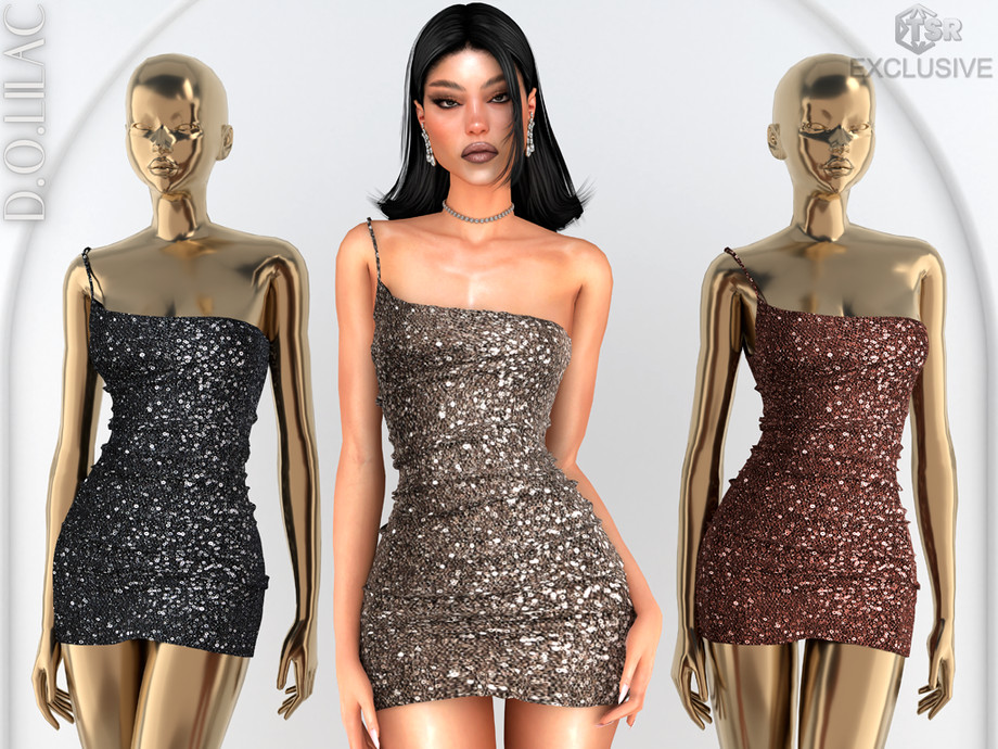 Asymmetric Mini Dress DO0948 для Симс 4. Скачать мод