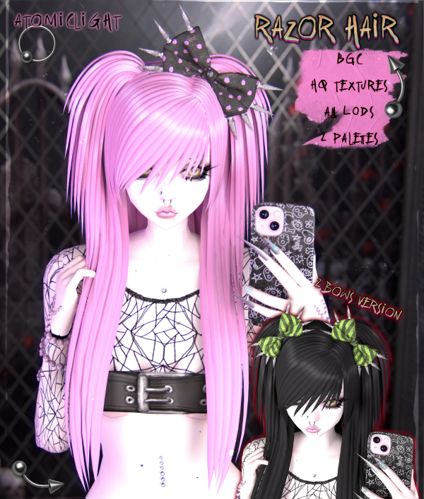 Atomiclight - Razor Hair + Bows для Симс 4. Скачать мод
