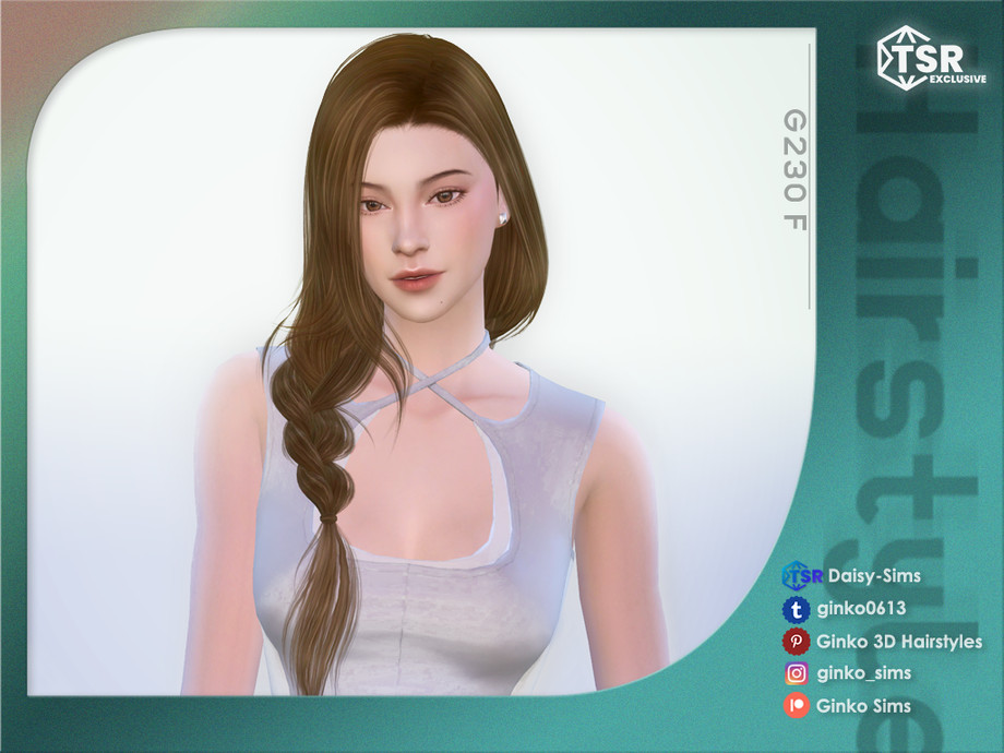 Daisy-Sims - Side Braid Hair - Ginko 230 для Симс 4. Скачать мод