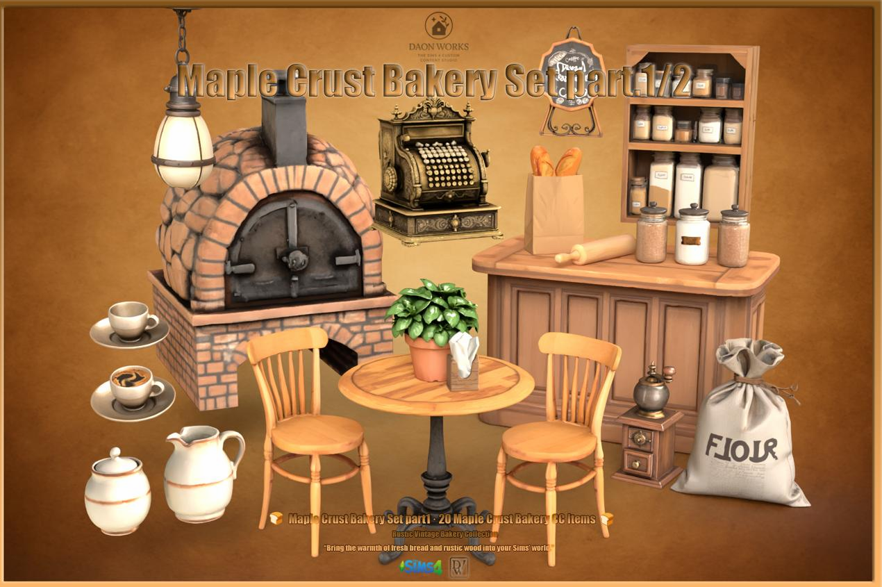 DaonWorks - Maple Crust Bakery Set - Part 1🍞🍂 для Симс 4. Скачать мод