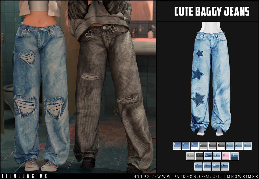 Джинсы - Cute Baggy Jeans для Симс 4. Скачать мод