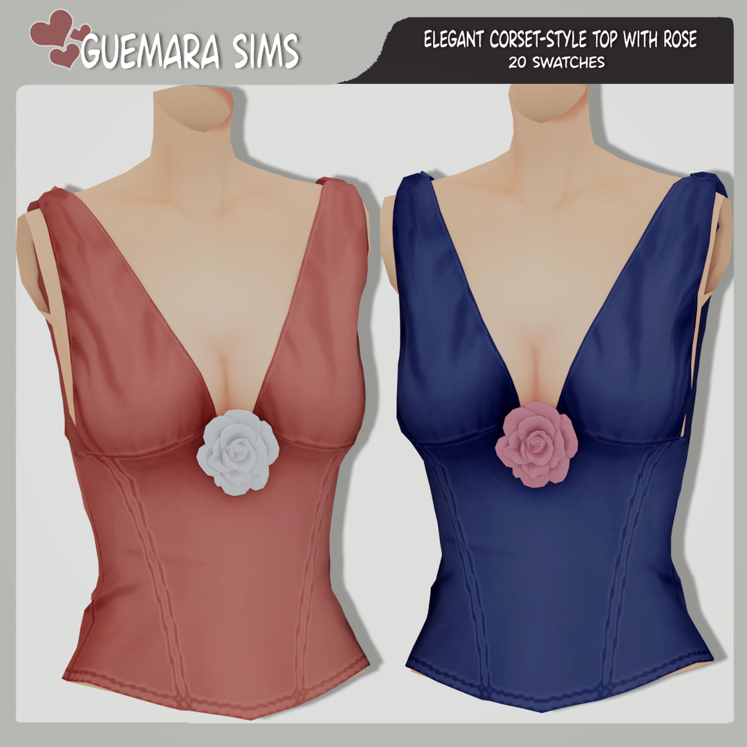 Elegant Corset-Style Top with Rose для Симс 4. Скачать мод