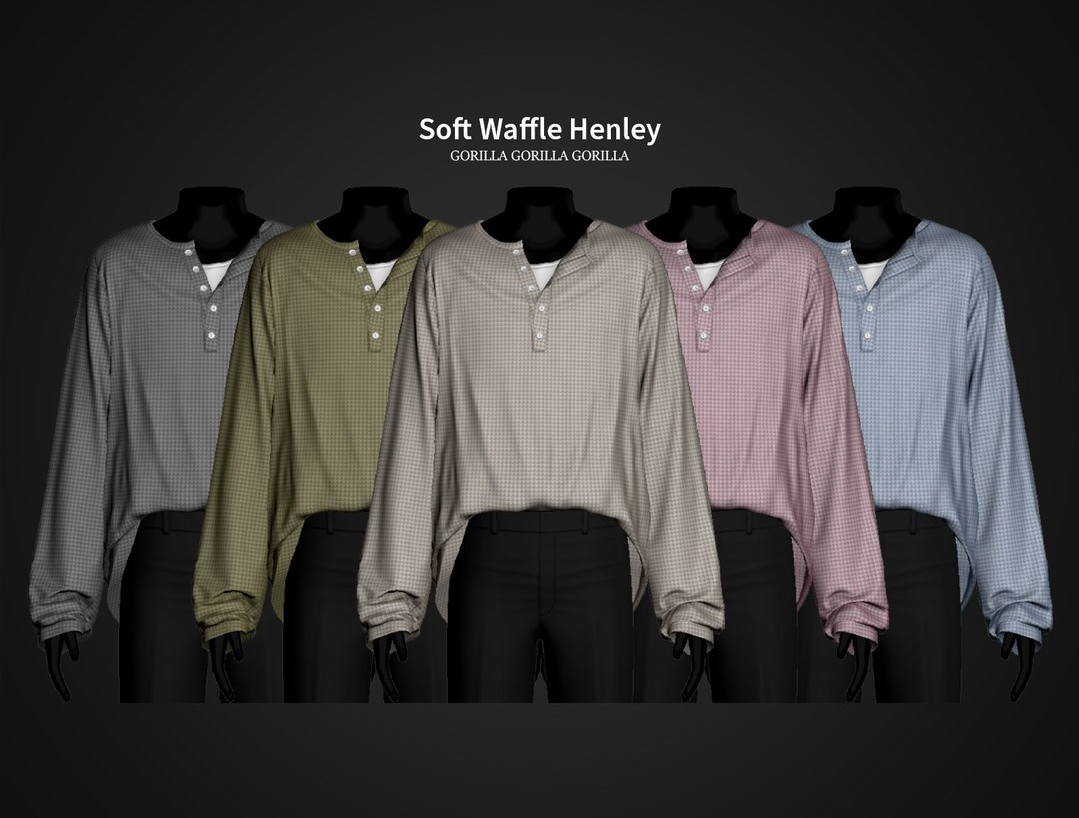 Gorilla Gorilla Gorilla - Soft Waffle Henley для Симс 4. Скачать мод
