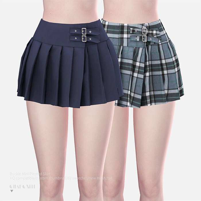 💙Юбка - Buckle Mini Pleated Skirt для Симс 4. Скачать мод