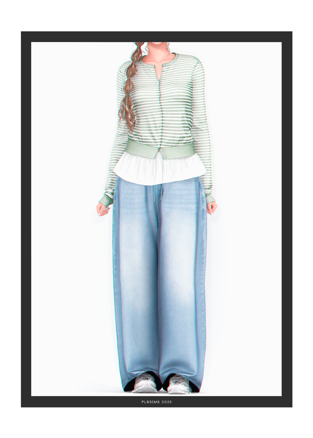 Кардиган и джинсы - Different Stripe Cardigan & Baggy Denim Pants + Skirt Acc  для Симс 4. Скачать мод