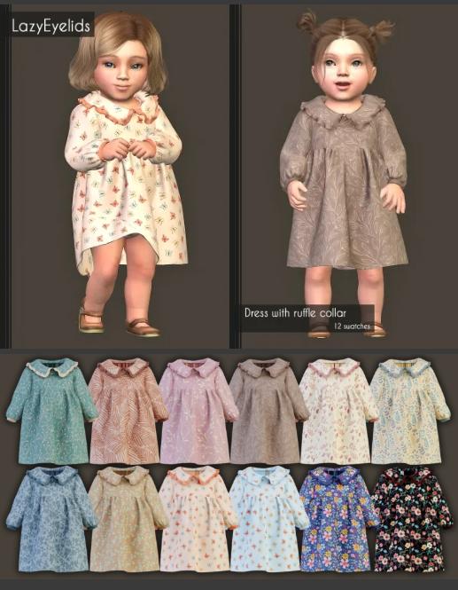 lazyeyelids - Dress with ruffle collar для Симс 4. Скачать мод