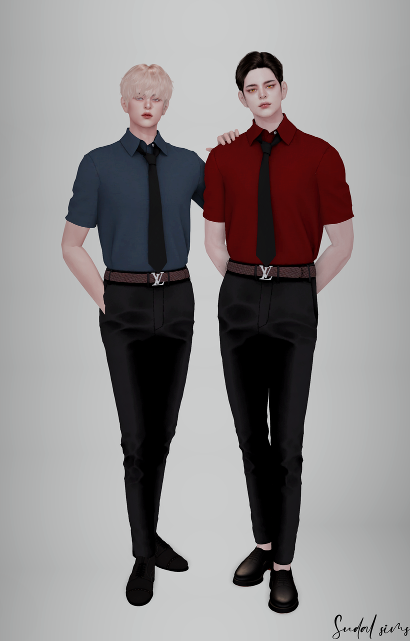 Мужской костюм - Necktie shirt & pant для Симс 4. Скачать мод