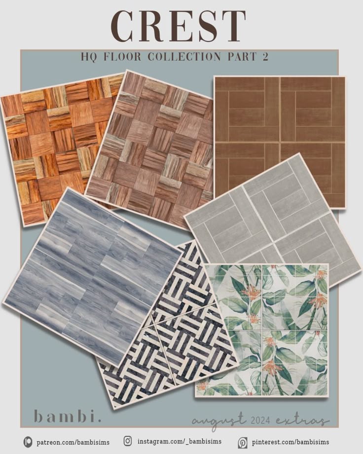 Напольные покрытия - crest floor collection part 2 для Симс 4. Скачать мод