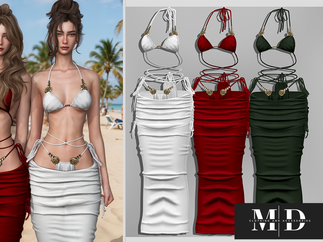 Natalia three-piece beach dress для Симс 4. Скачать мод