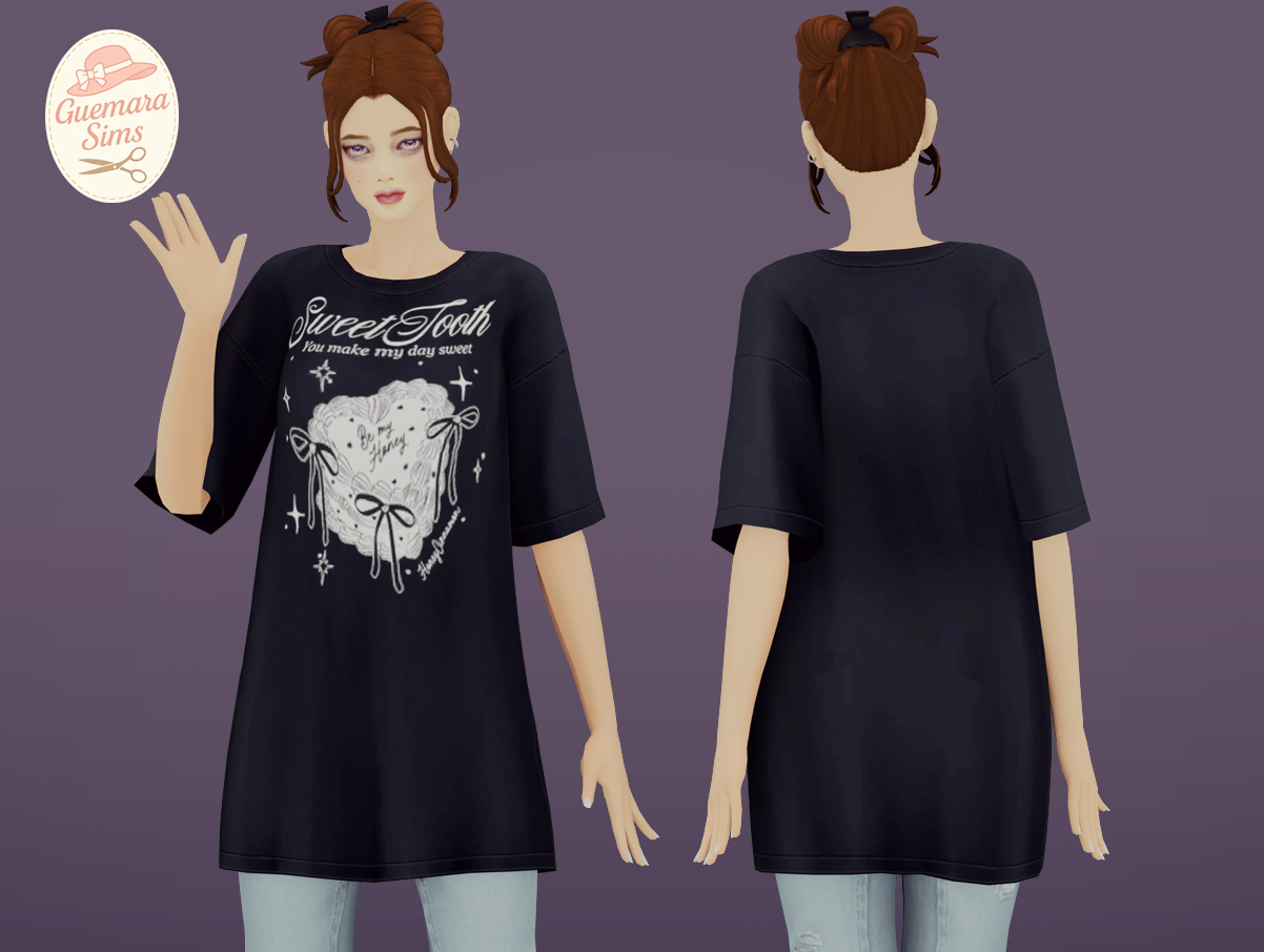 Оверсайз футболка - Oversized Graphic & Plain T-Shirts для Симс 4. Скачать мод