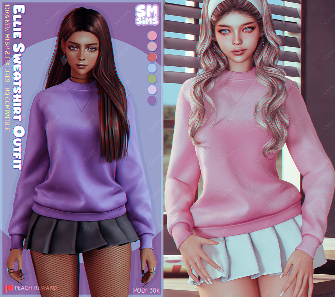 PEACH | Ellie Sweatshirt Outfit для Симс 4. Скачать мод