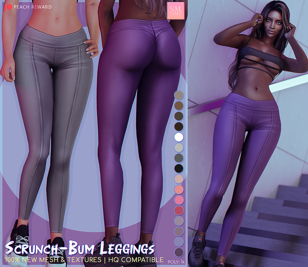 PEACH | Scrunch-bum Leggings для Симс 4. Скачать мод